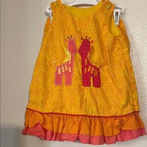 Vibrant Yellow and Pink Giraffe Kids Dress
